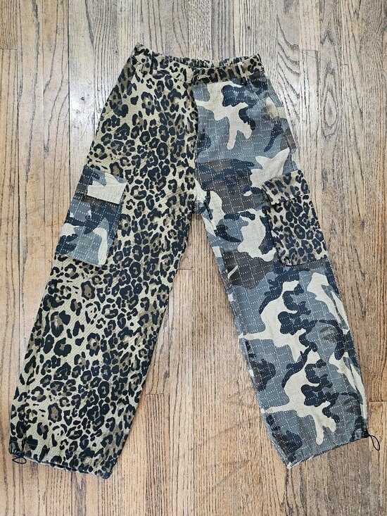 La'Ros Denim - La'Ros Mixed Print Split Leg Cargo Pants - Camo/Leopard